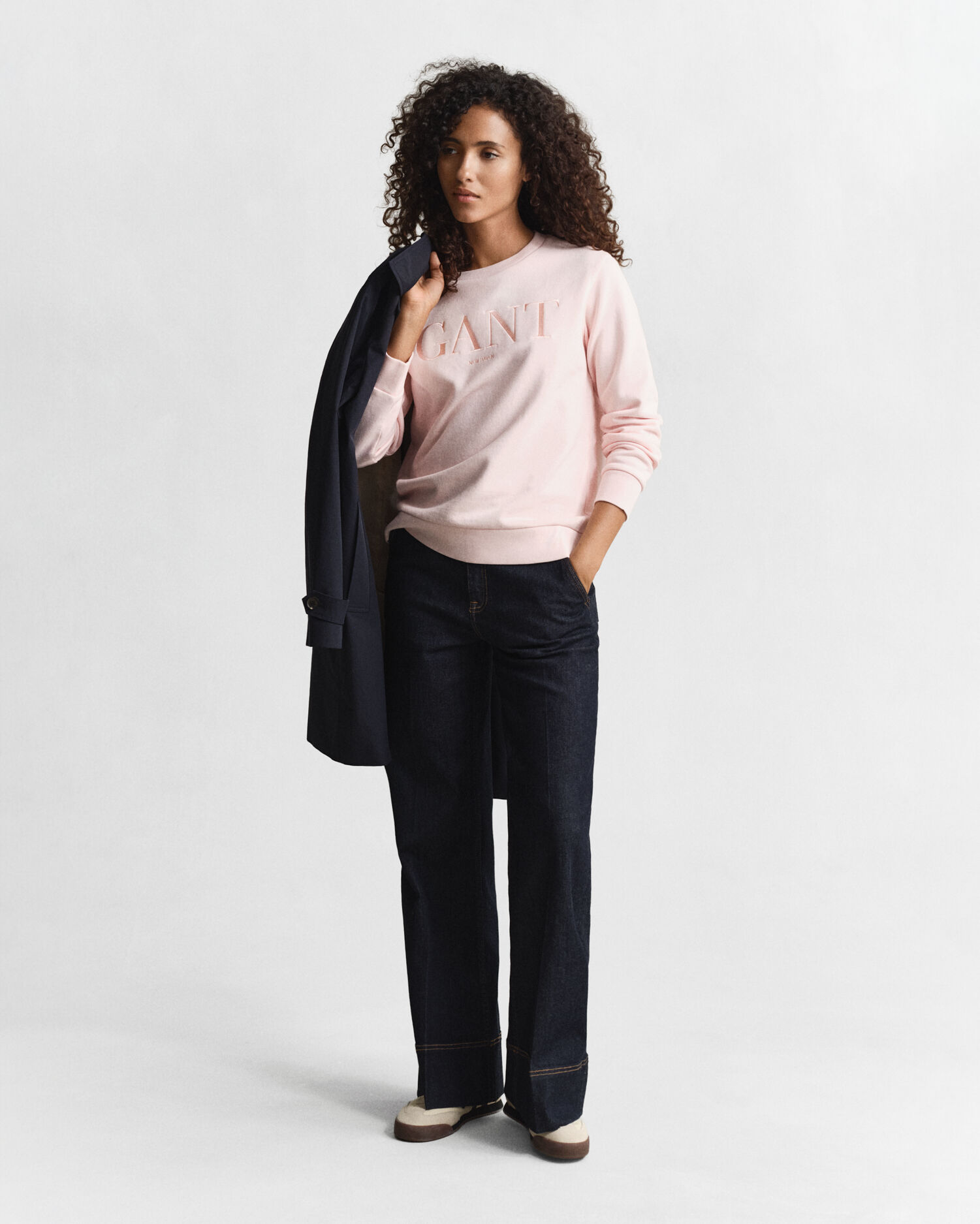 Tonal Graphic Crew Neck Sweatshirt — APRICOT PINK