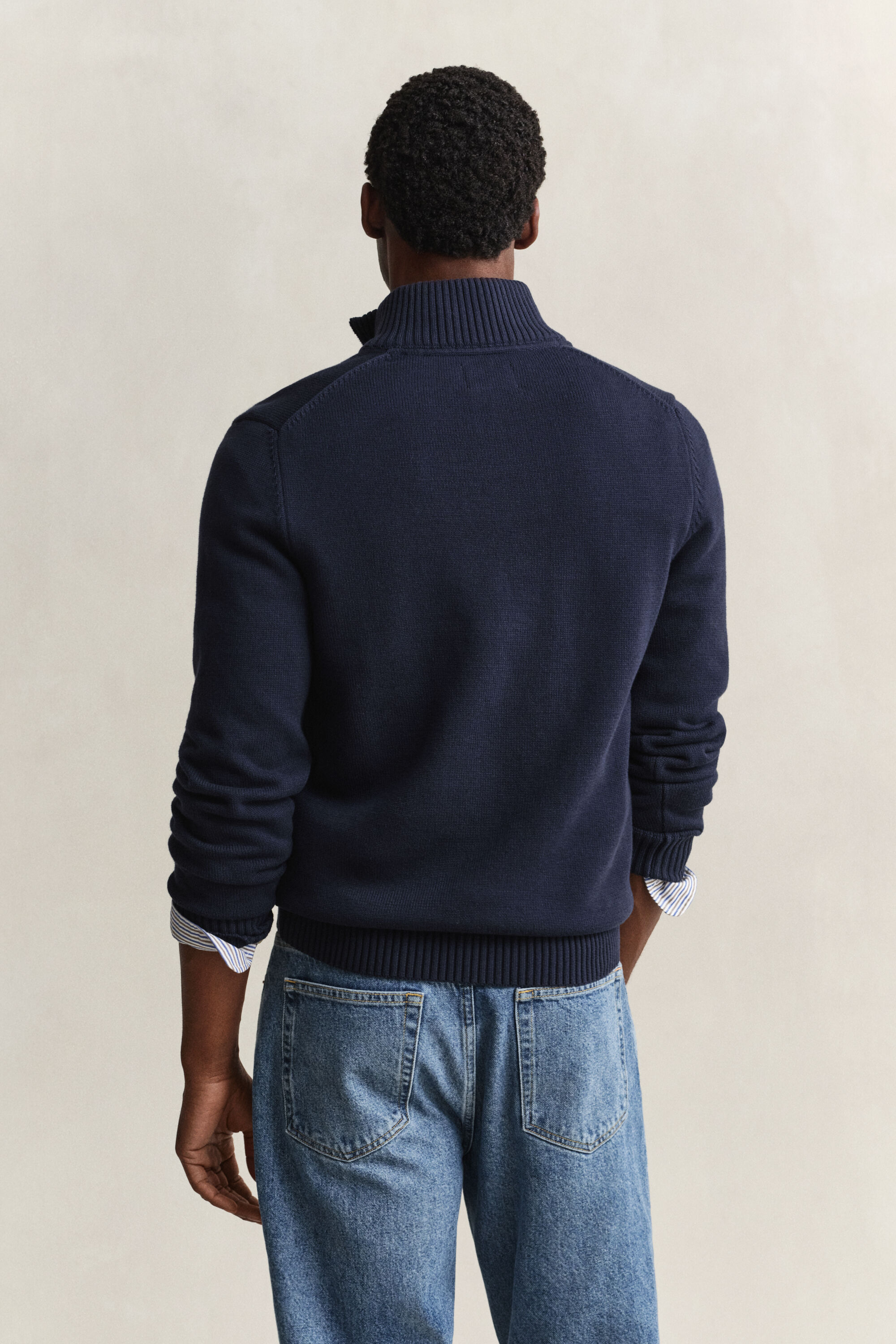 Casual Cotton Half-Zip Sweater — EVENING BLUE