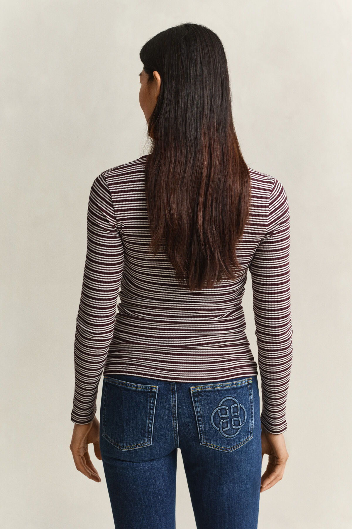 Ribbed Long Sleeve Henley Top — DARKENED WINE