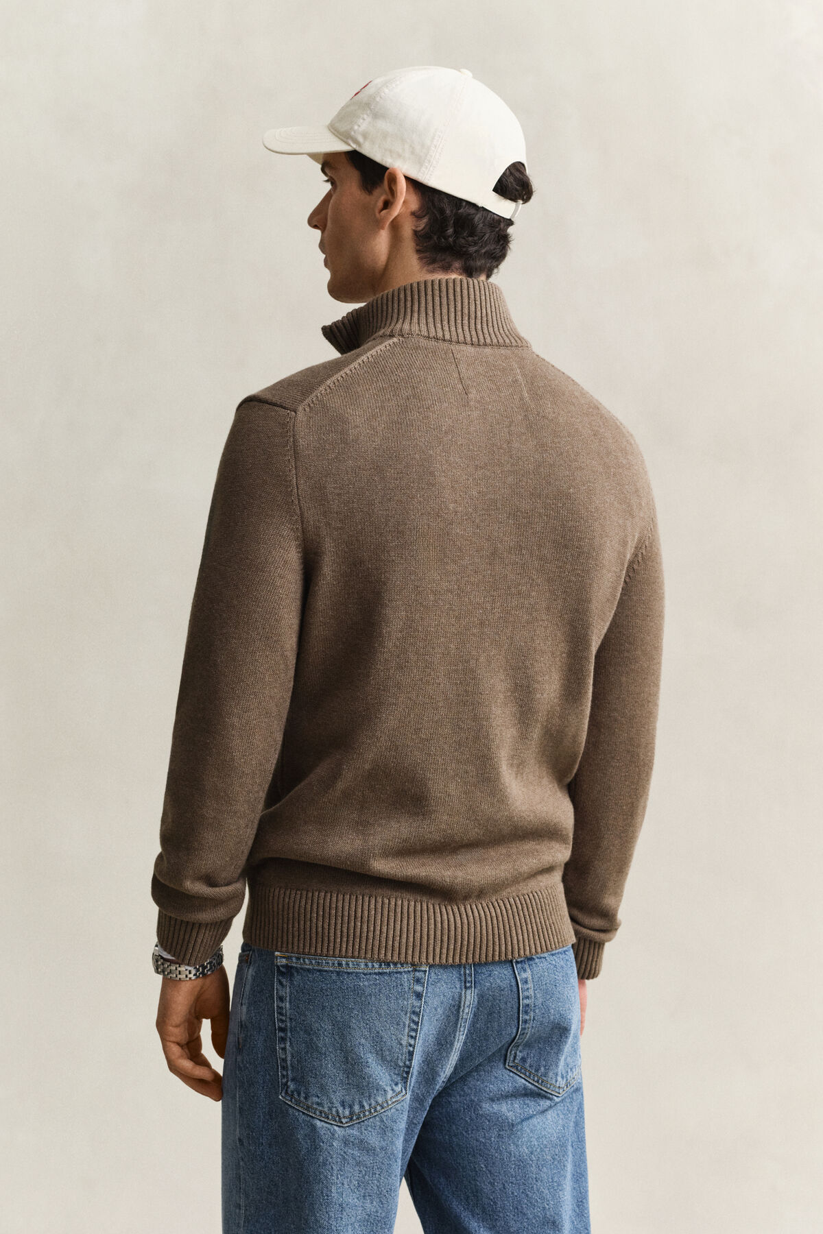 Casual Cotton Half-Zip Sweater — DK HAZELNUT MELANGE