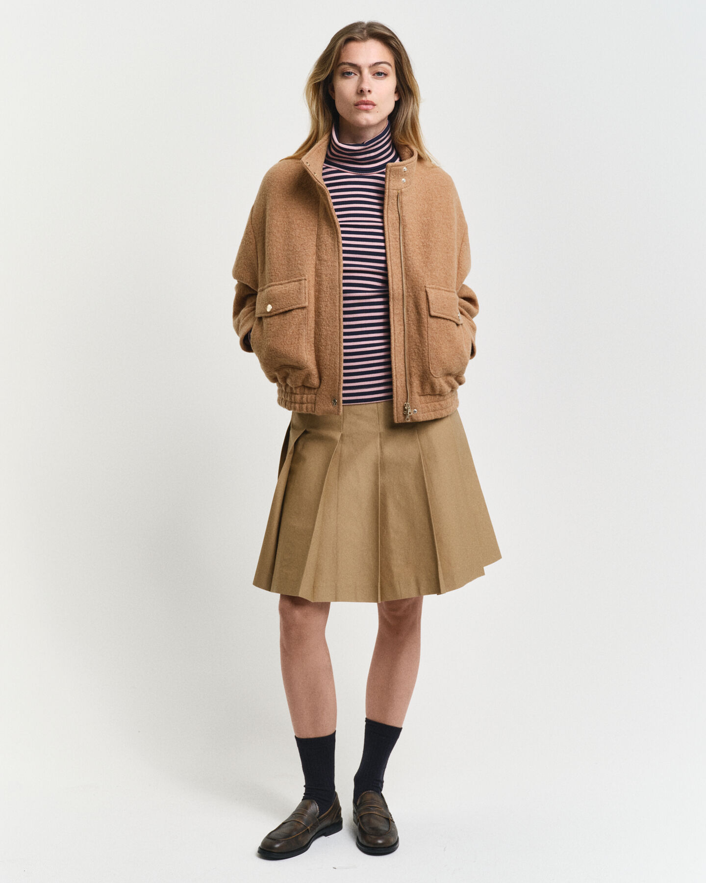 Striped Rib Long Sleeve Turtleneck Top