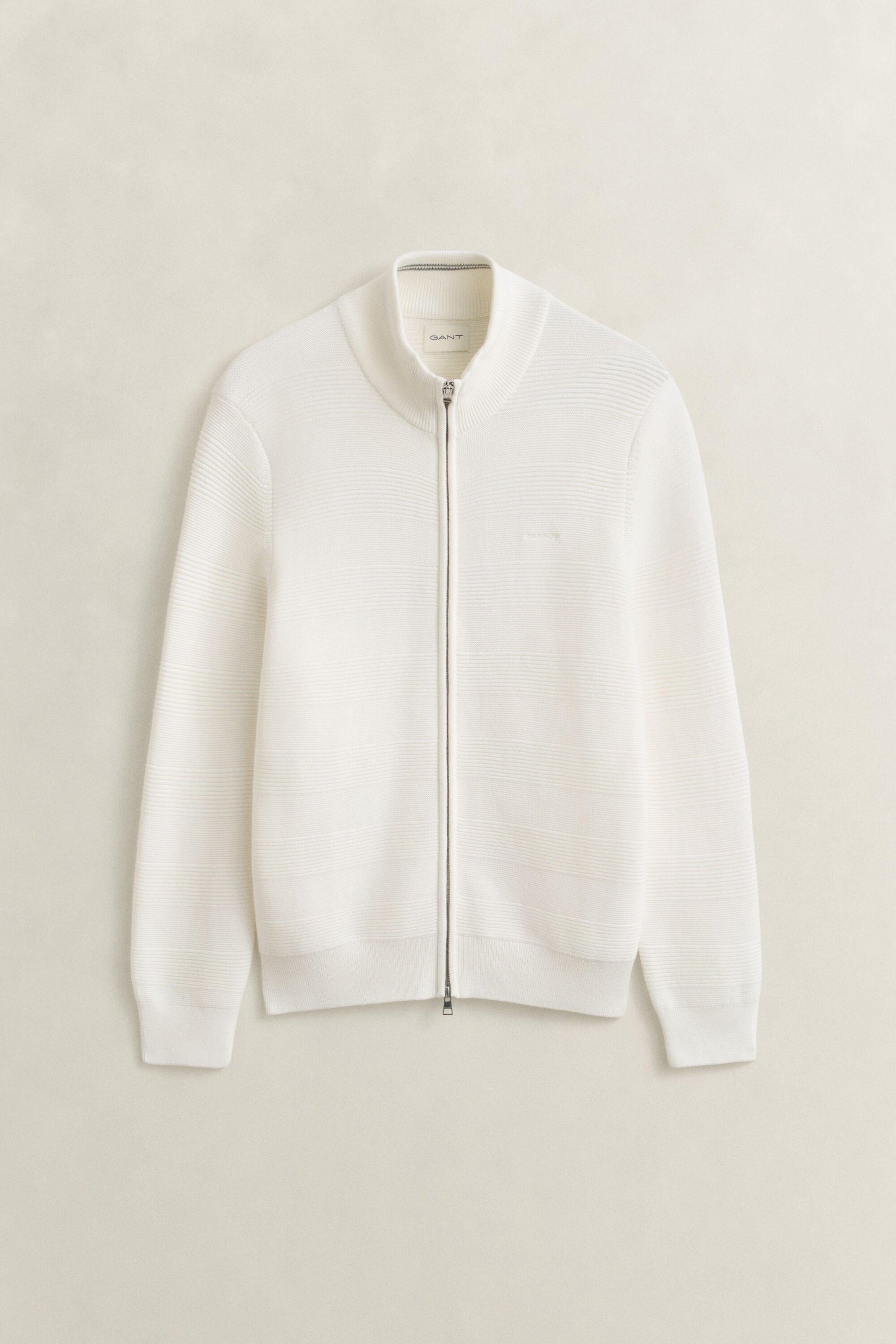 Textured Cotton Zip Cardigan