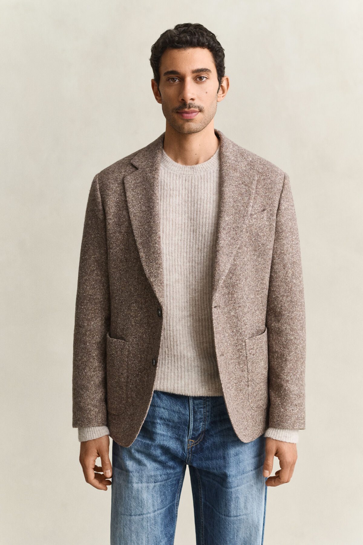 Wool Silk Jersey Blazer — CLAY BEIGE