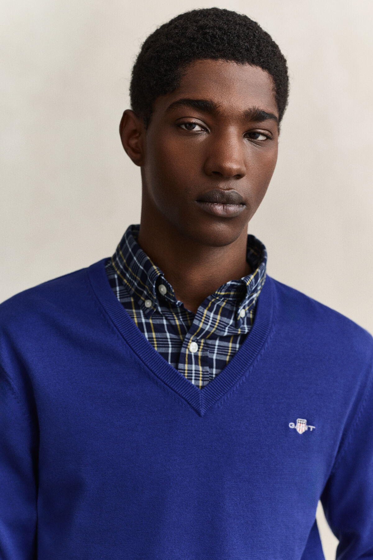 Cotton V-Neck Sweater — CRISP BLUE