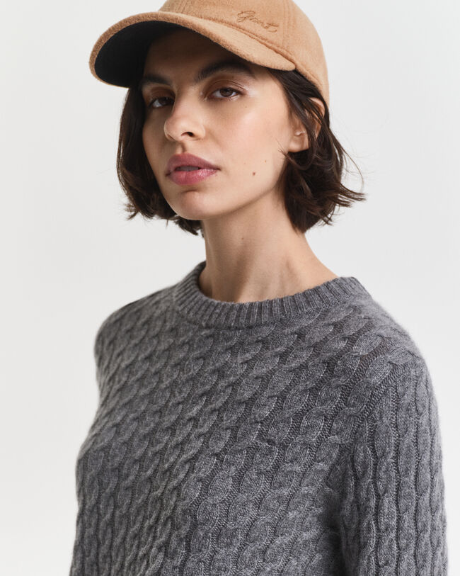 Cashmere Cable Knit Crew Neck Sweater