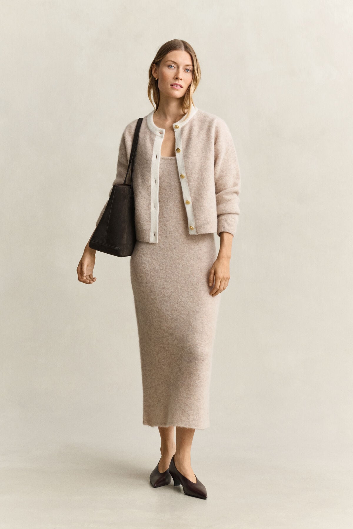 Alpaca Wool Blend Cardigan — LIGHT BEIGE MELANGE