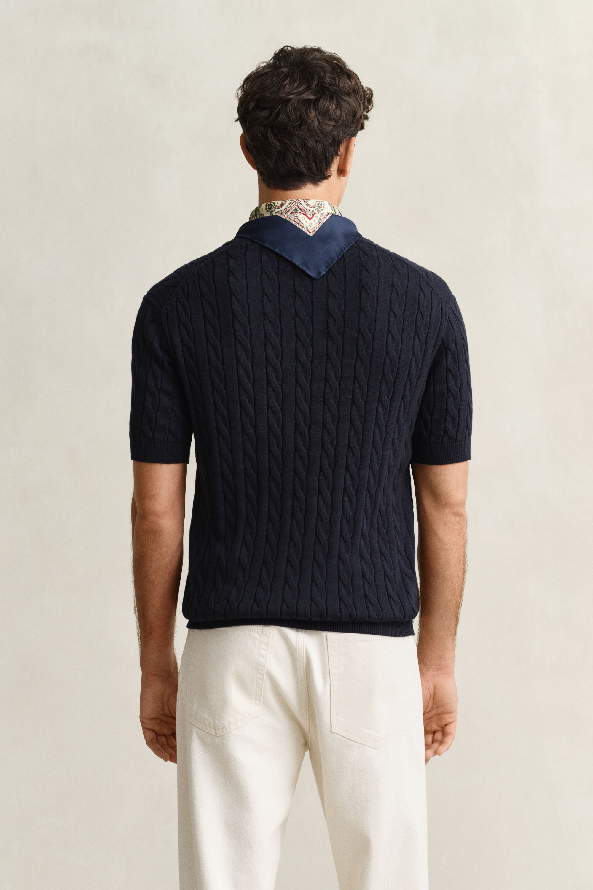 Cotton Cable Knit Short Sleeve Sweater