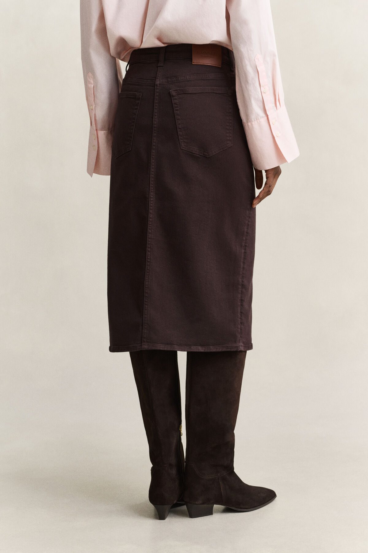 Twill Colored Pencil Skirt — DEEP BROWN