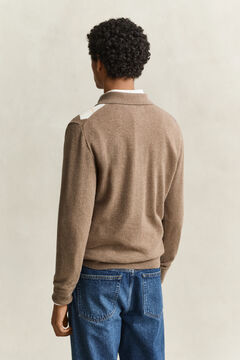 Superfine Lambswool Argyle Polo Sweater — LIGHT BROWN MELANGE 2