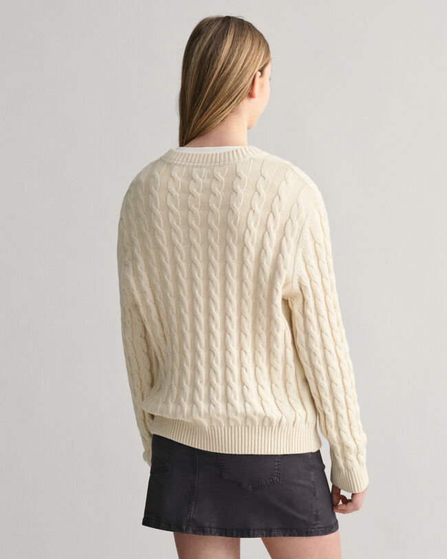 Teens Shield Cable Knit V-Neck Sweater