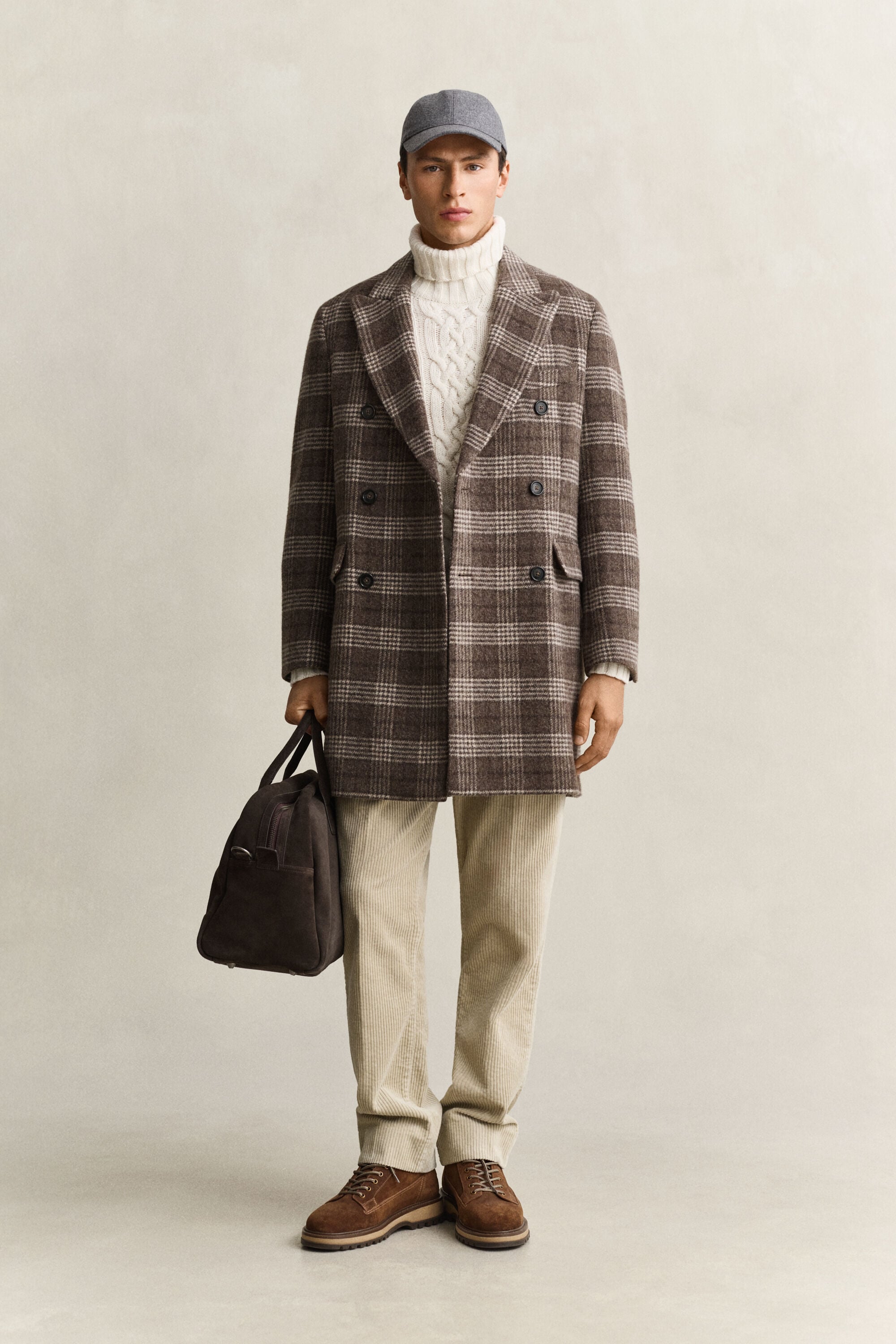 Double Breasted Wool Coat — SHADOW BROWN