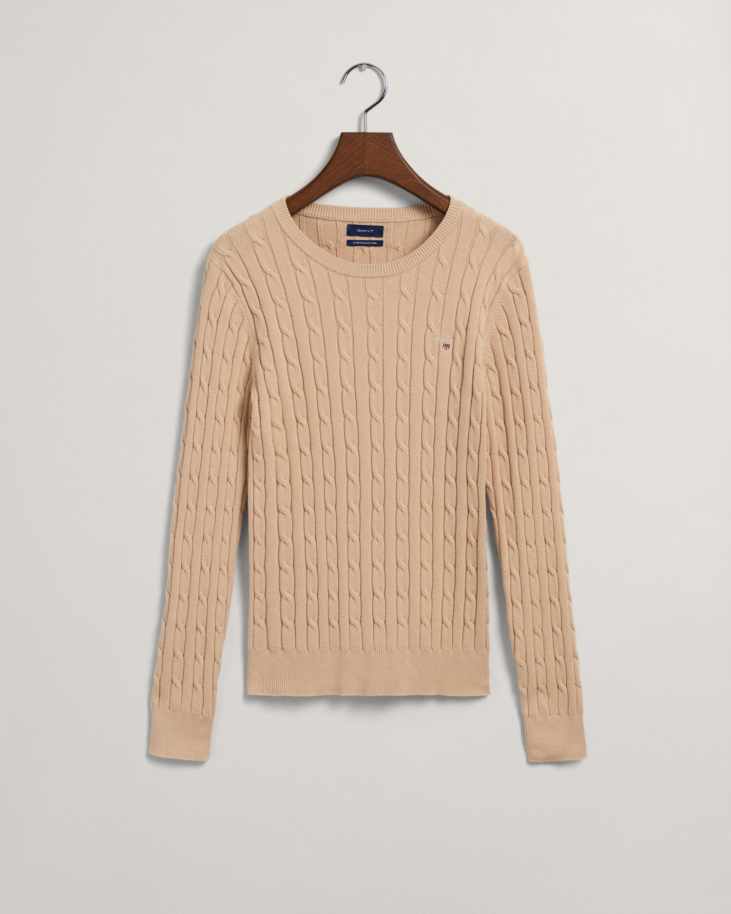 Stretch Cotton Cable Knit Crew Neck Sweater - GANT