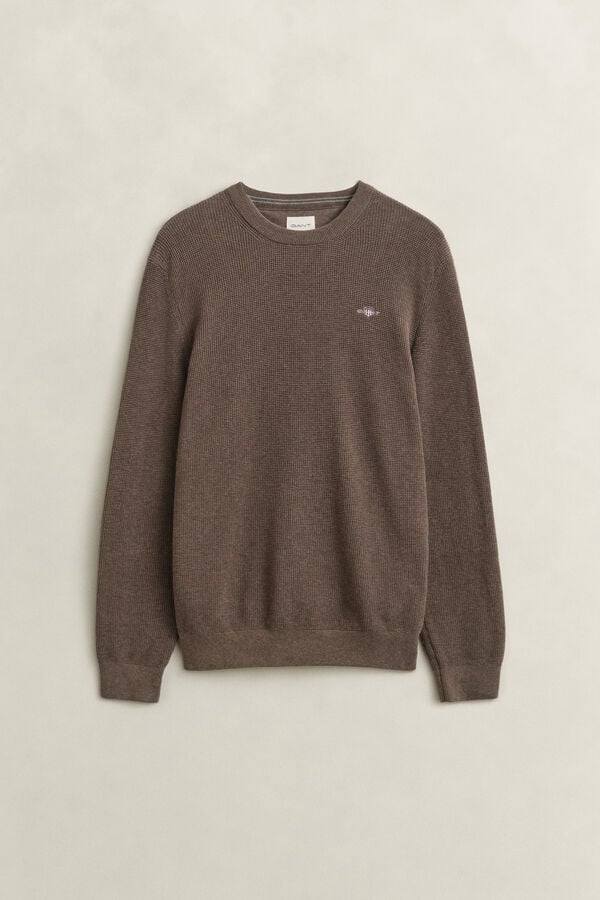 Textured Cotton Crew Neck Sweater — DK HAZELNUT MELANGE