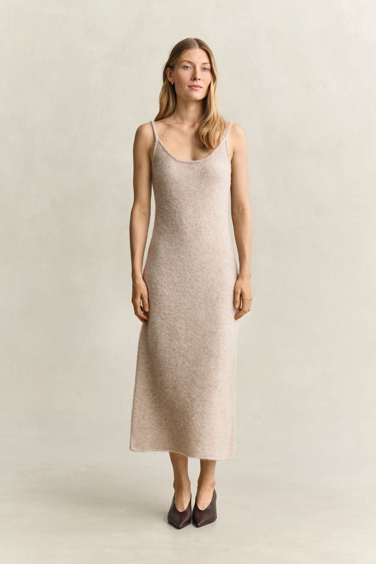 Strappy Knit Alpaca Wool Blend Dress — LIGHT BEIGE MELANGE