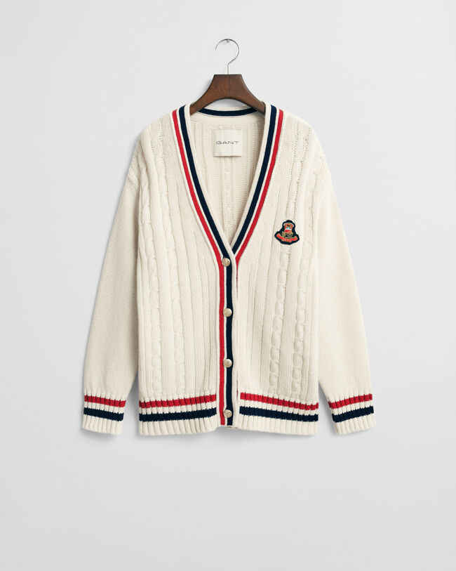 Gant Varsity Cable Knit V-Neck Cardigan