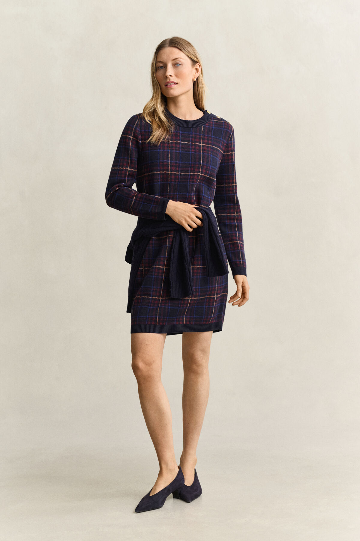 Knitted Check Dress — EVENING BLUE