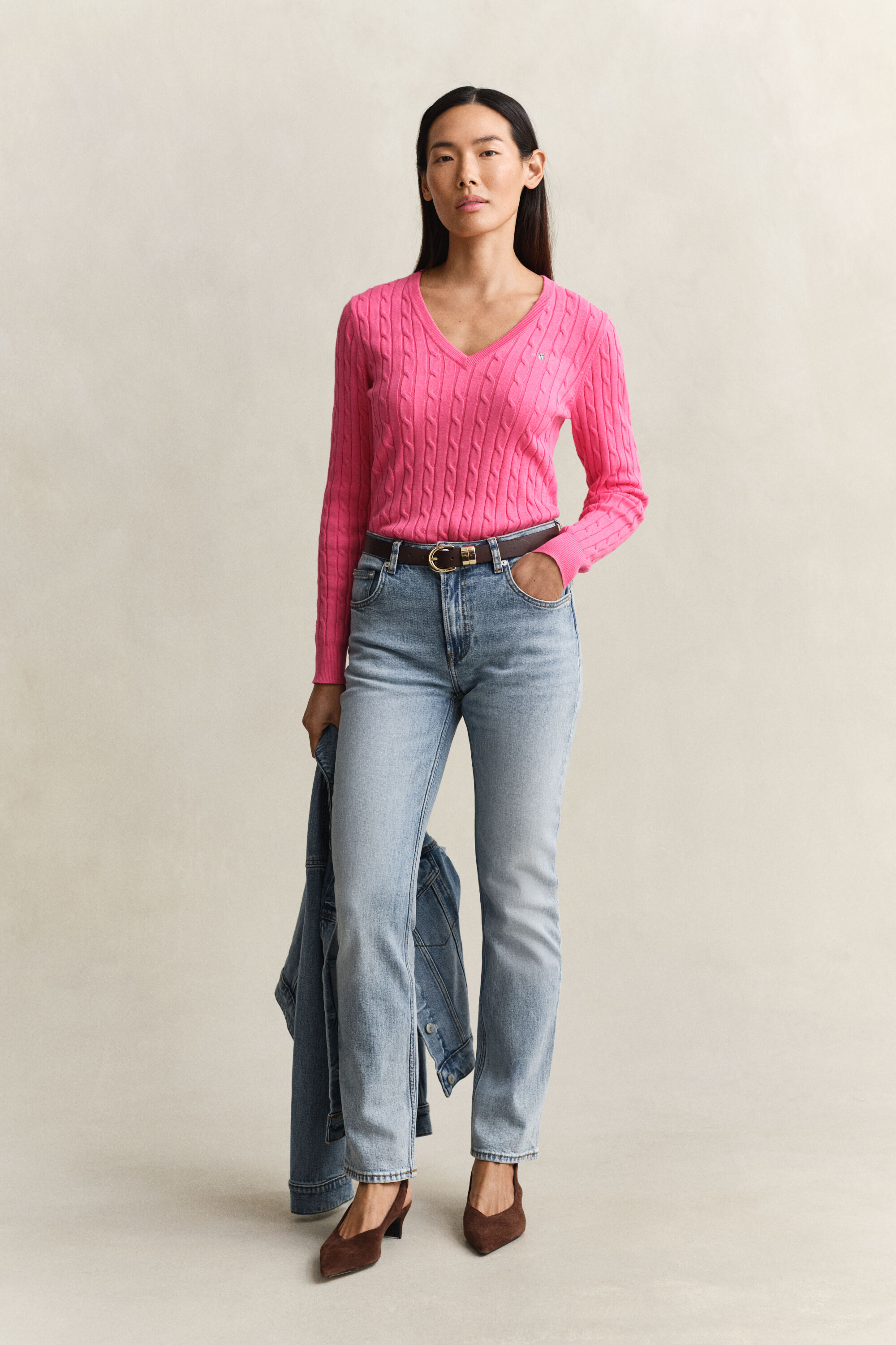 Cable Knit V-Neck Sweater