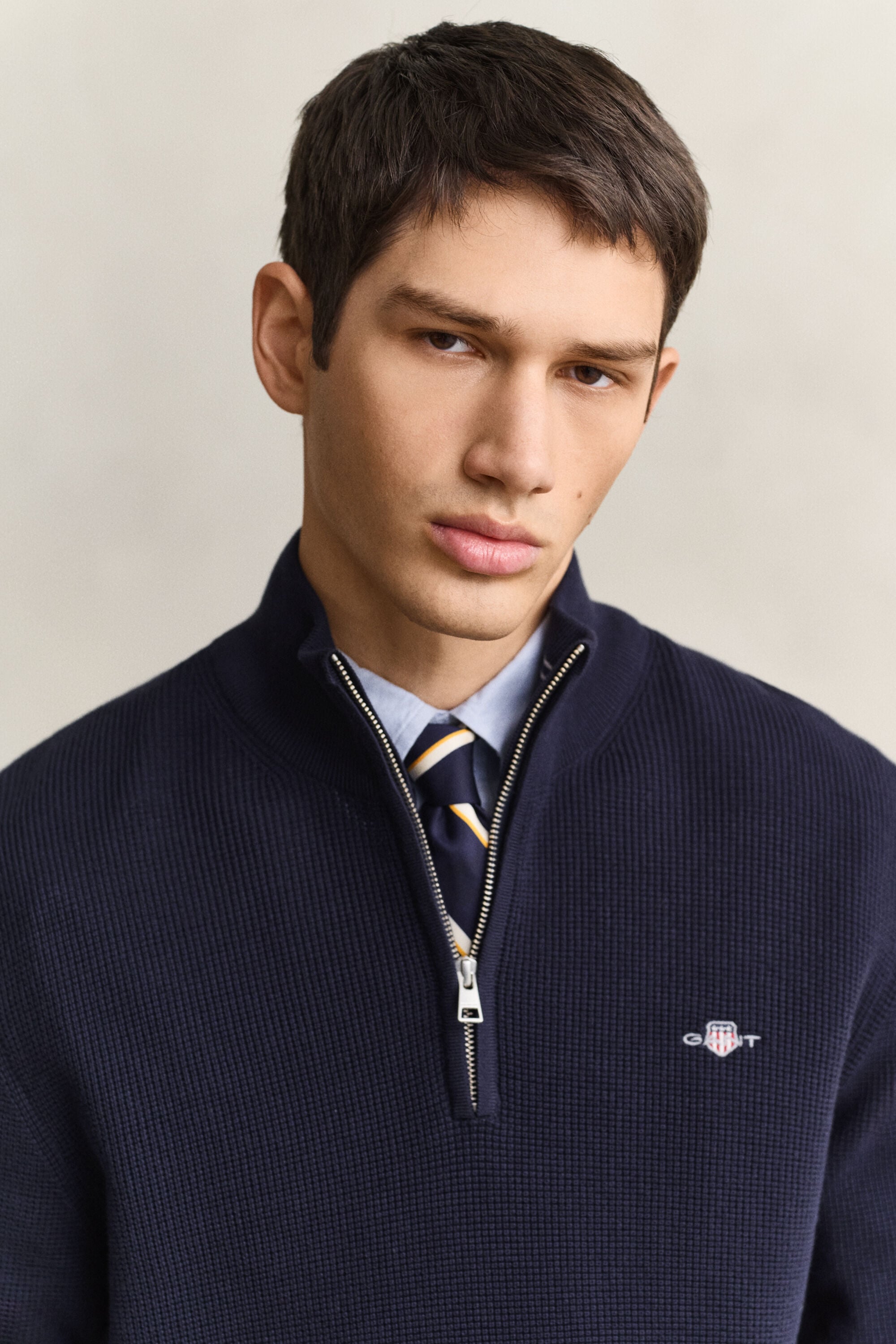 Textured Cotton Half-Zip Sweater