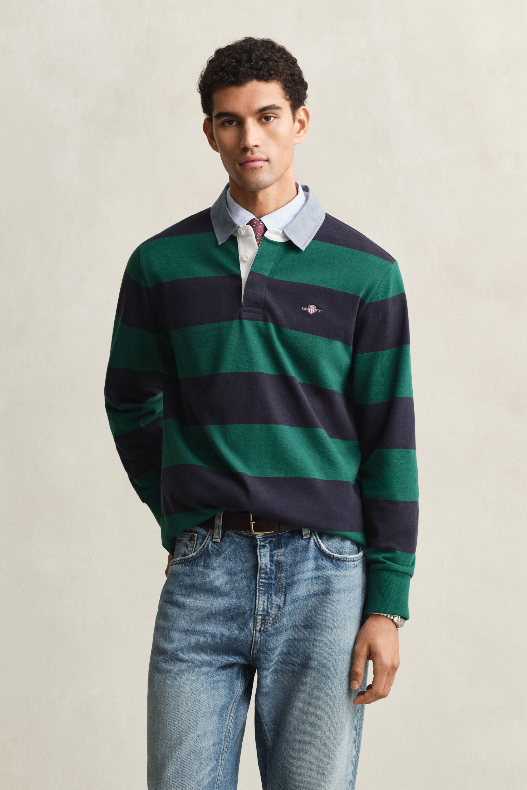 Chambray Collar Striped Heavy Rugger