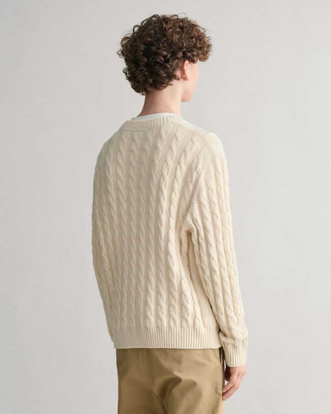 Teens Shield Cable Knit V-Neck Sweater