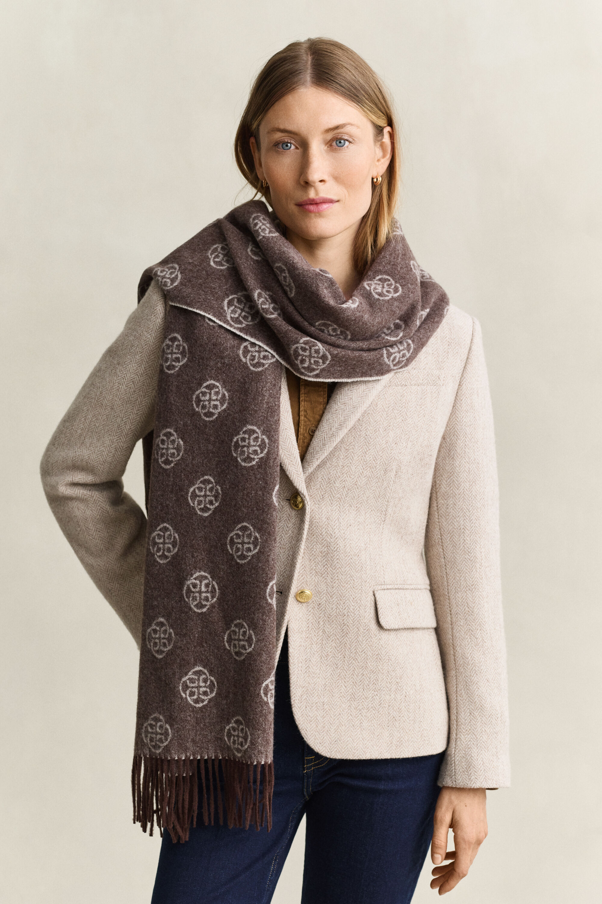 Monogram Wool Scarf — DEEP BROWN