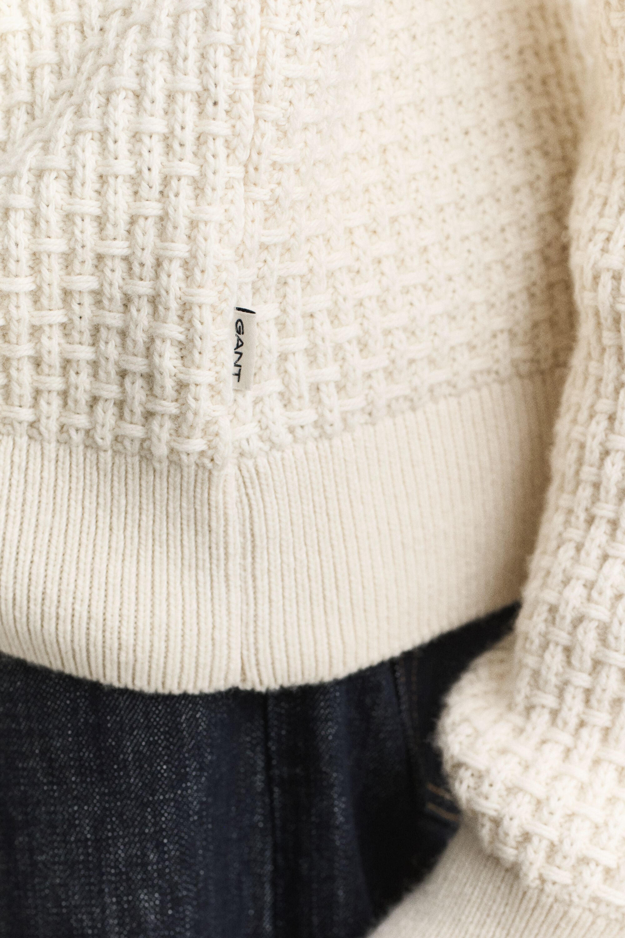 Textured Cotton Wool Mock Neck Sweater