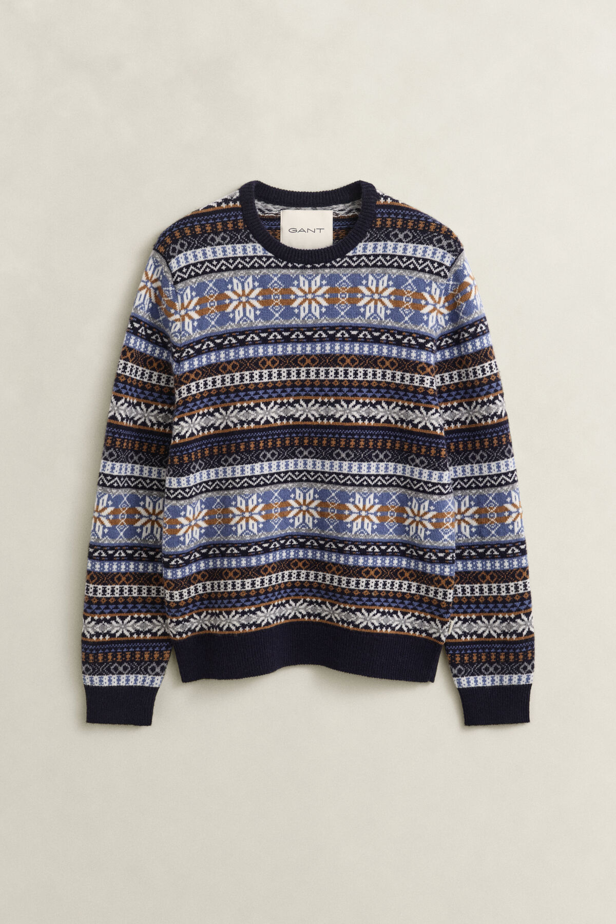 Fair Isle Crew Neck Sweater — EVENING BLUE