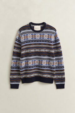 Fair Isle Crew Neck Sweater — EVENING BLUE 1
