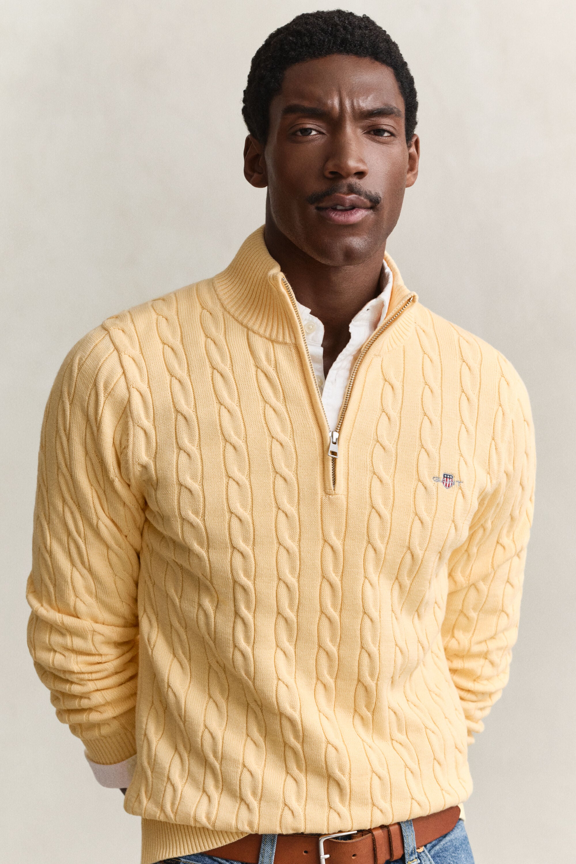 Cotton Cable Knit Half-Zip Sweater