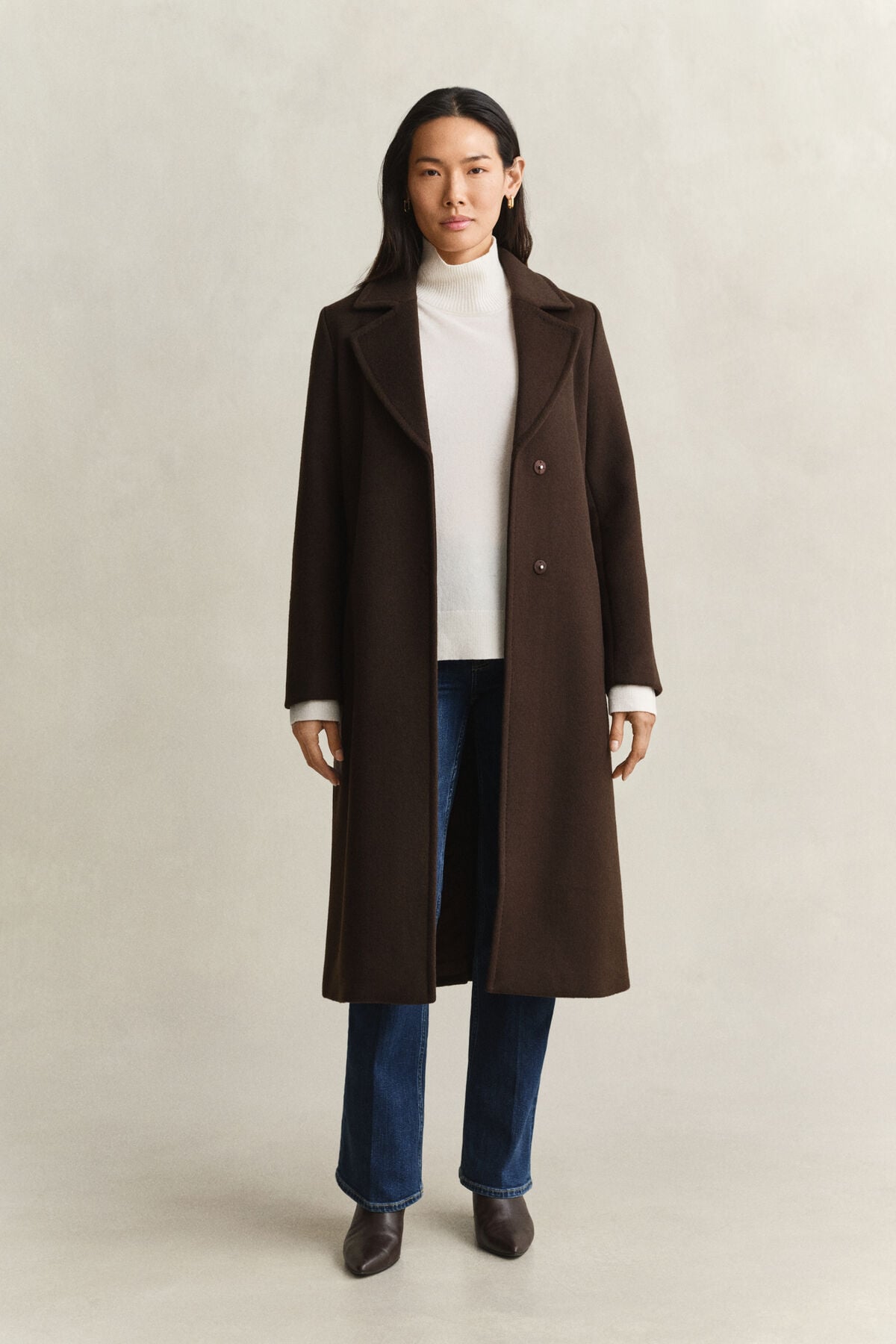 Belted Wool Blend Coat — DEEP BROWN