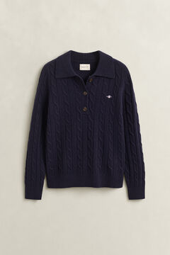 Lambswool Cable Knit Rugger — EVENING BLUE 1