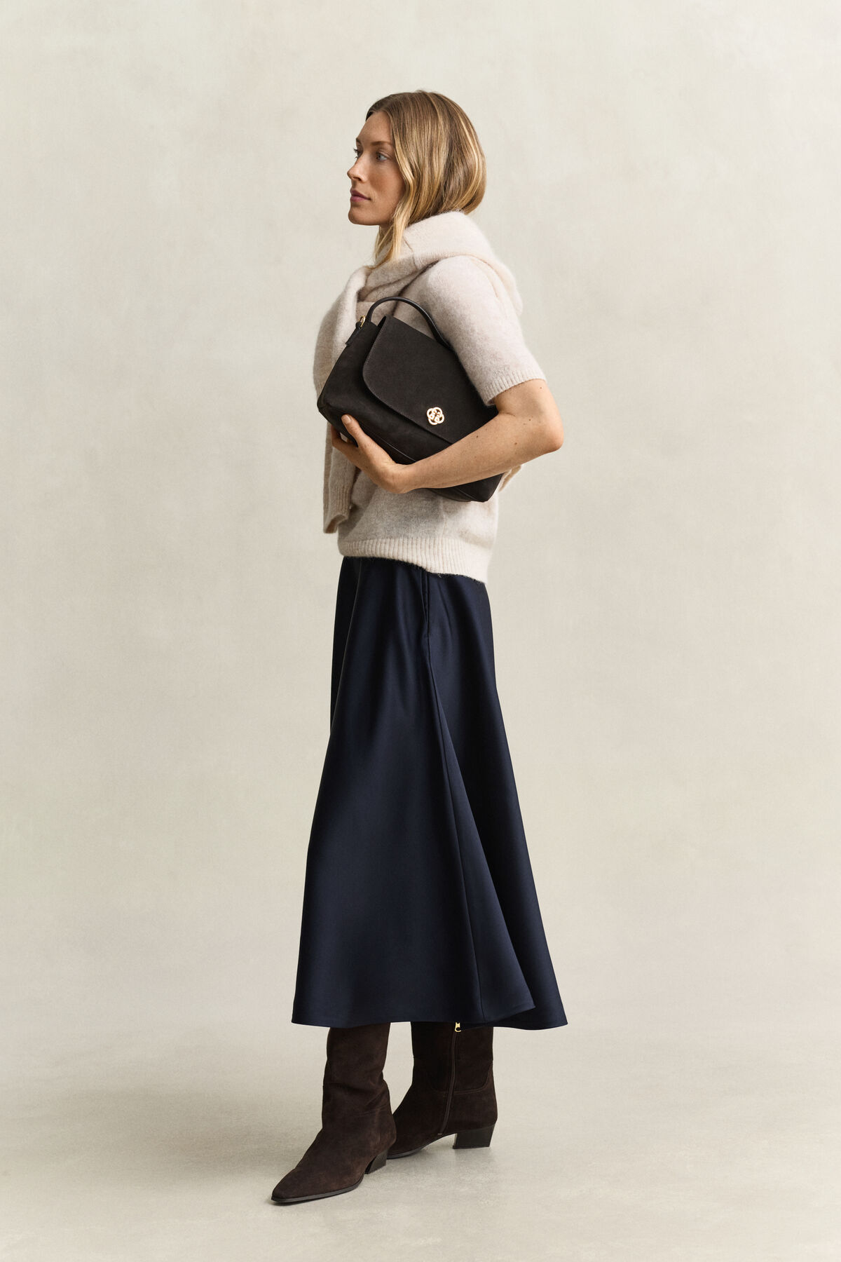 Volume Satin Skirt — EVENING BLUE