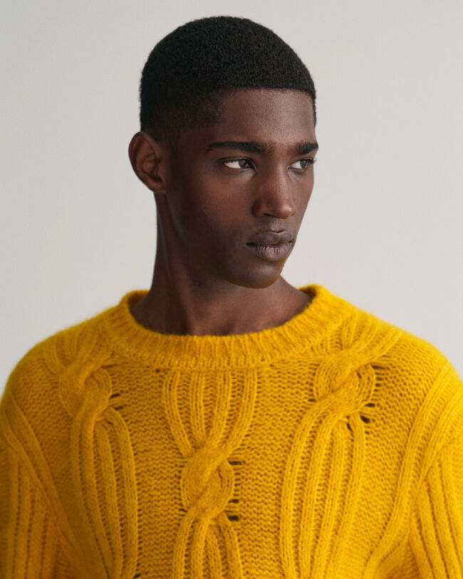 Furry Cable Knit Crew Neck Sweater