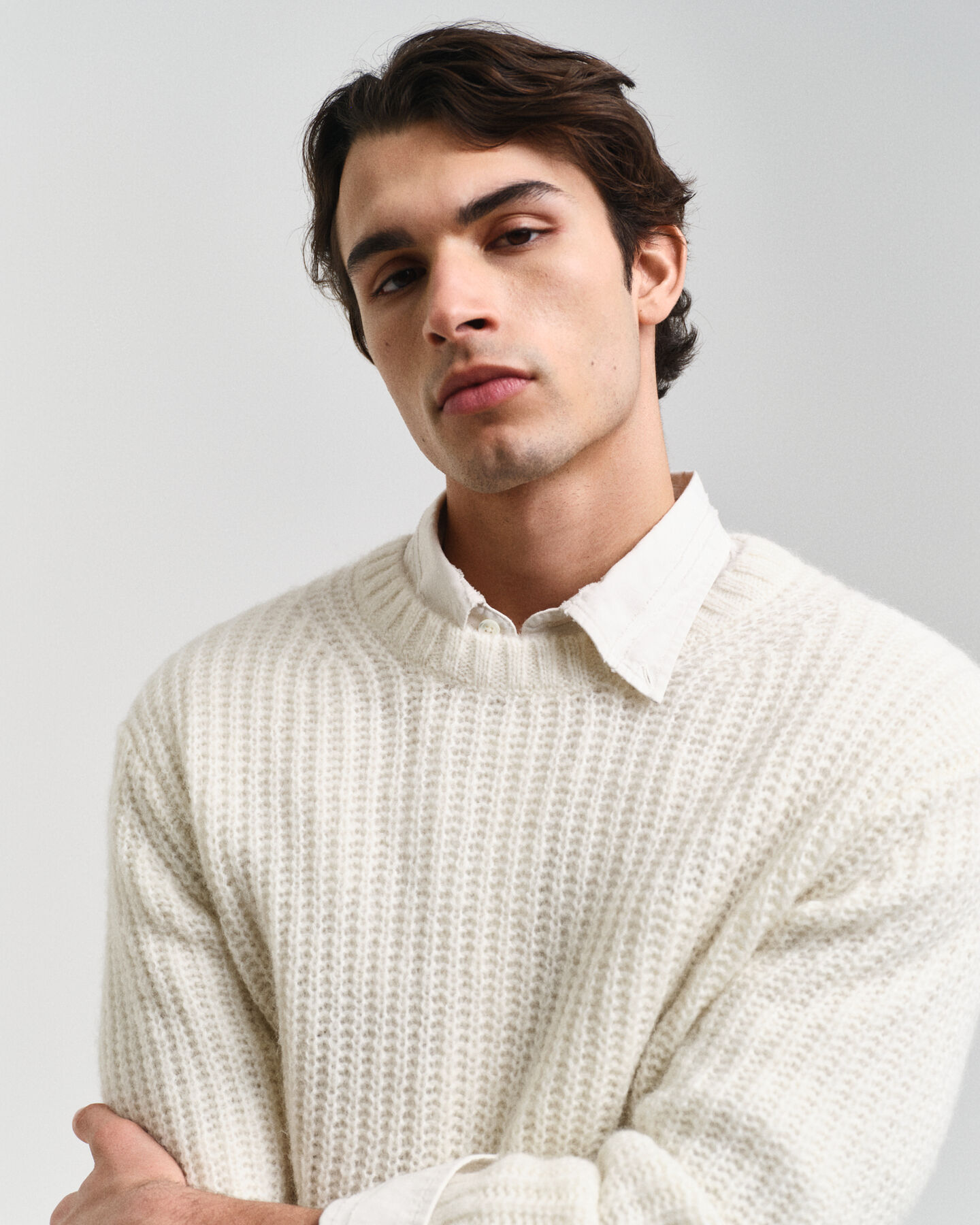 Ribbed Alpaca Wool Blend Crew Neck Sweater