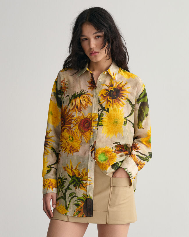 Handpainted Loose Fit Sunflower Print Jeans
