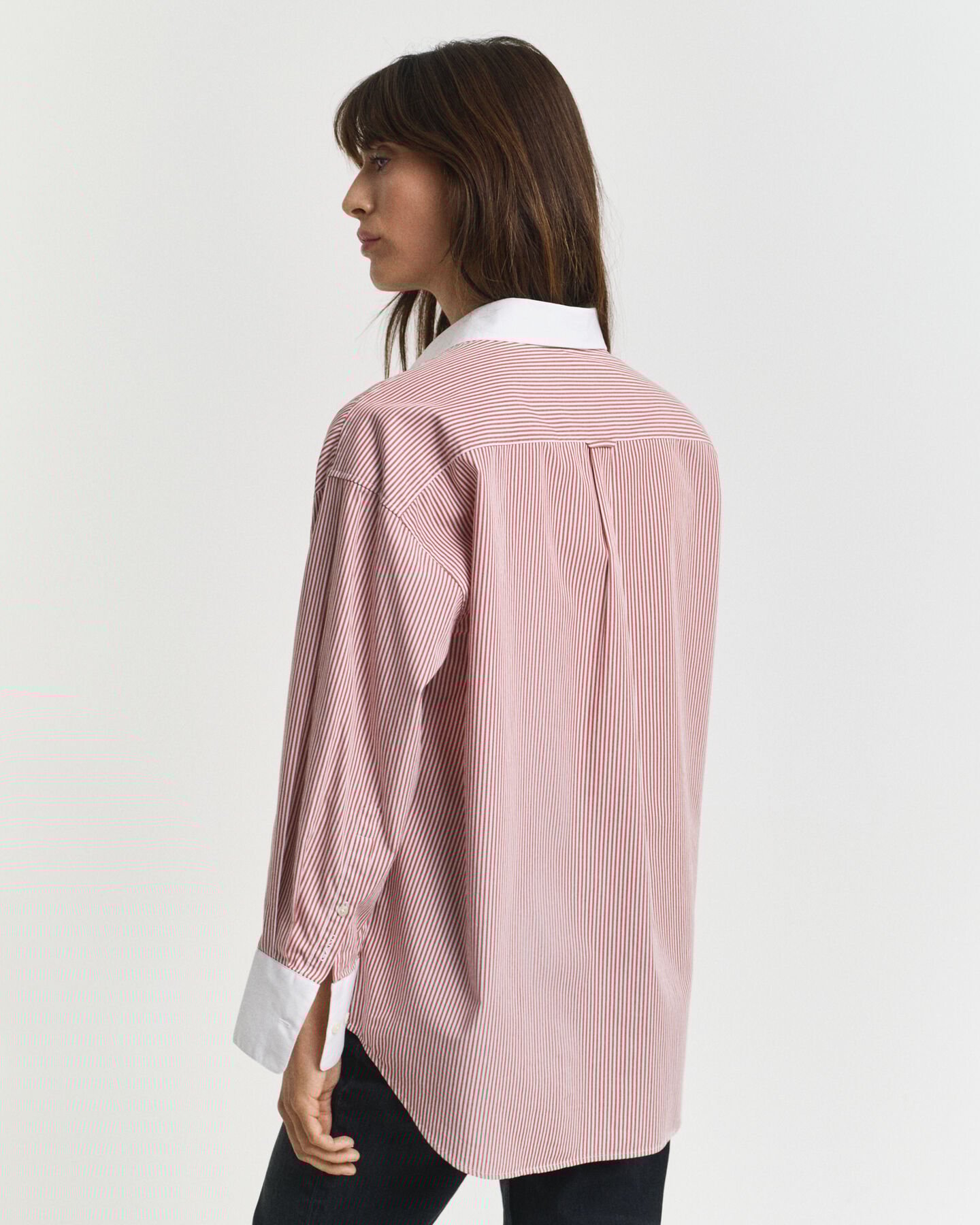 Oversized Contrast Collar Striped Shirt