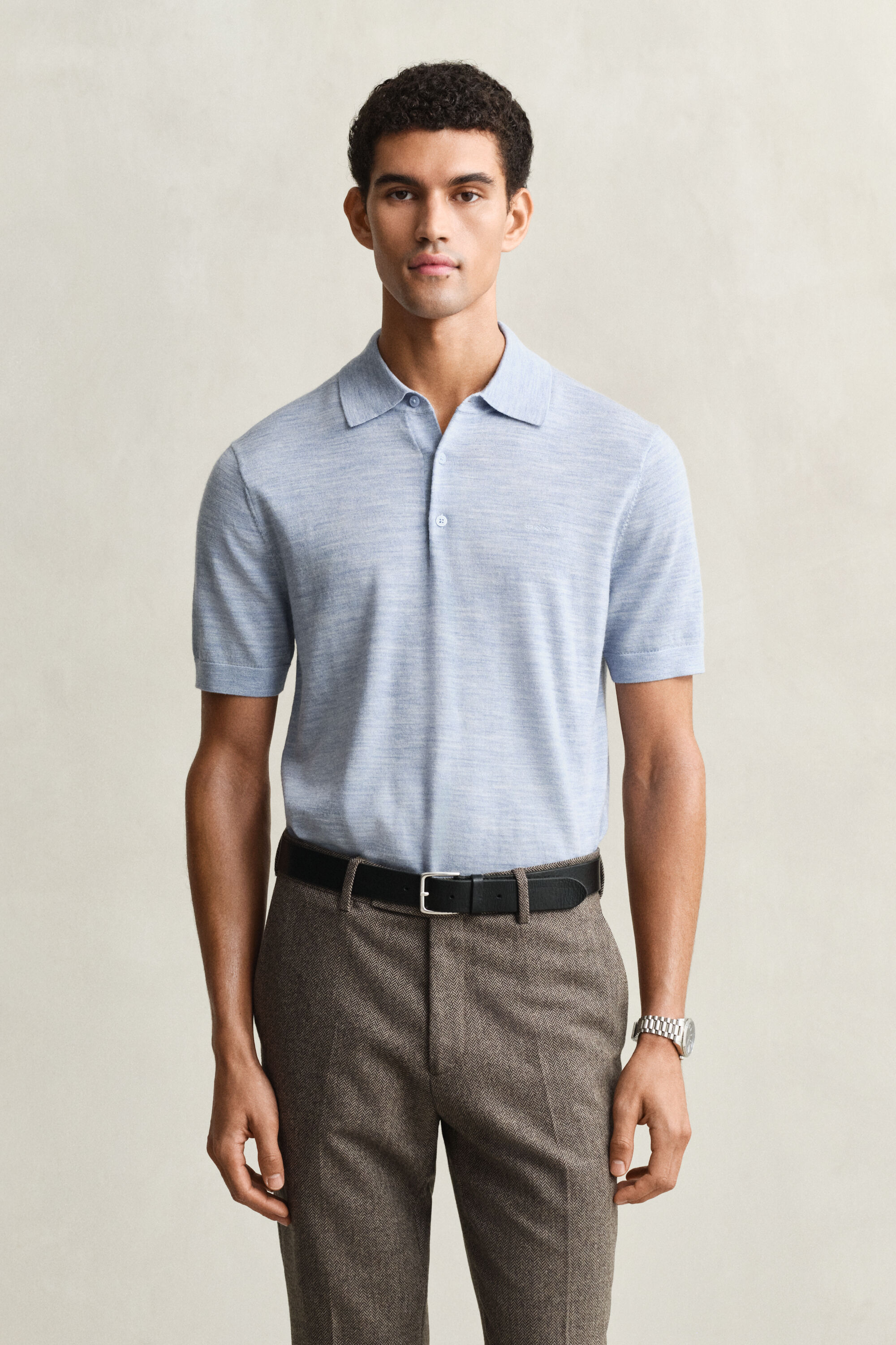 Extra Fine Merino Wool Short Sleeve Polo Sweater