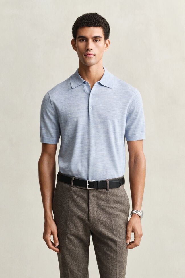 Extra Fine Merino Wool Short Sleeve Polo Sweater