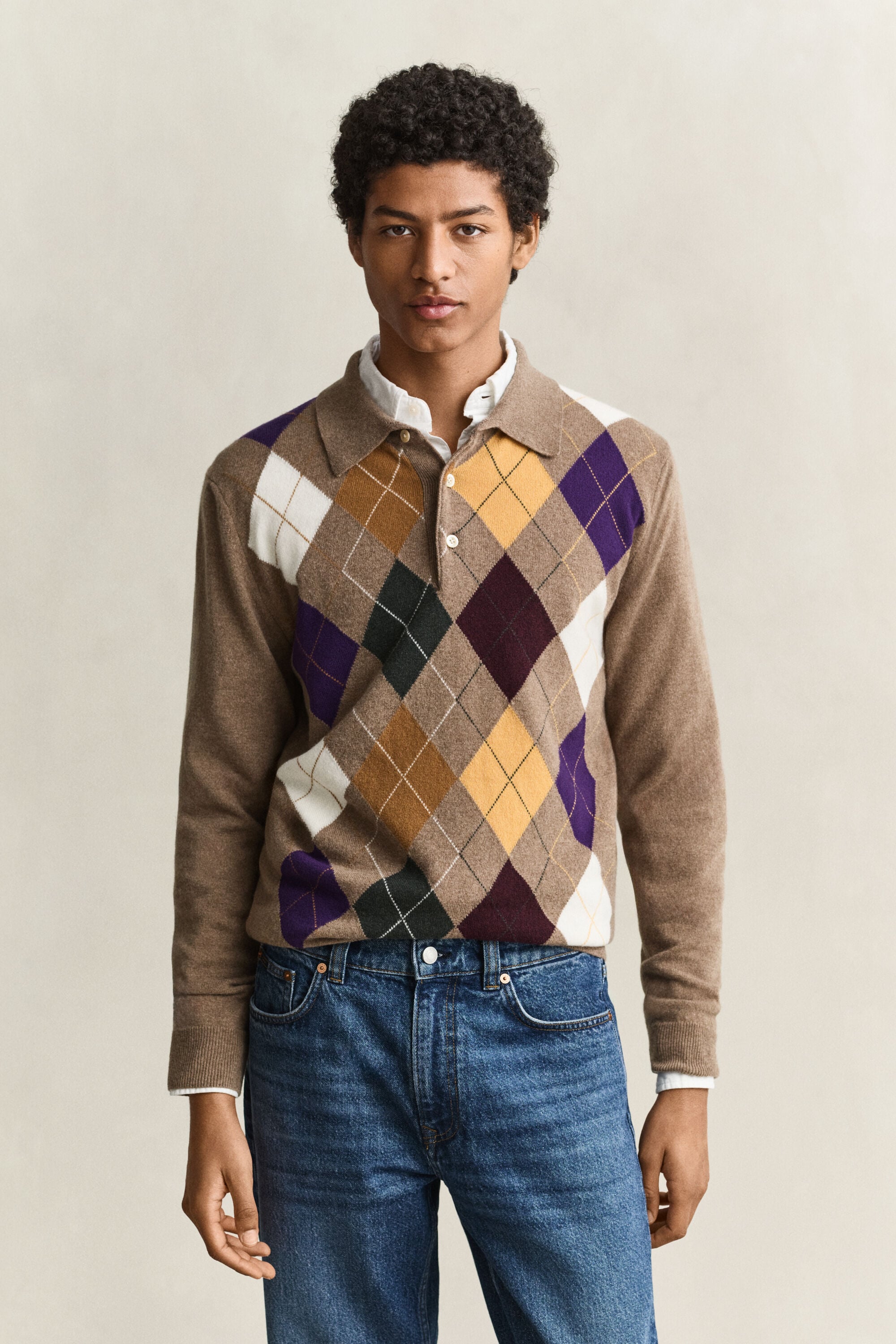 Superfine Lambswool Argyle Polo Sweater