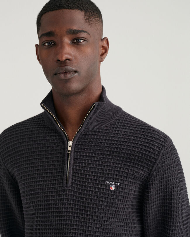 Cotton Texture Half-Zip Sweater