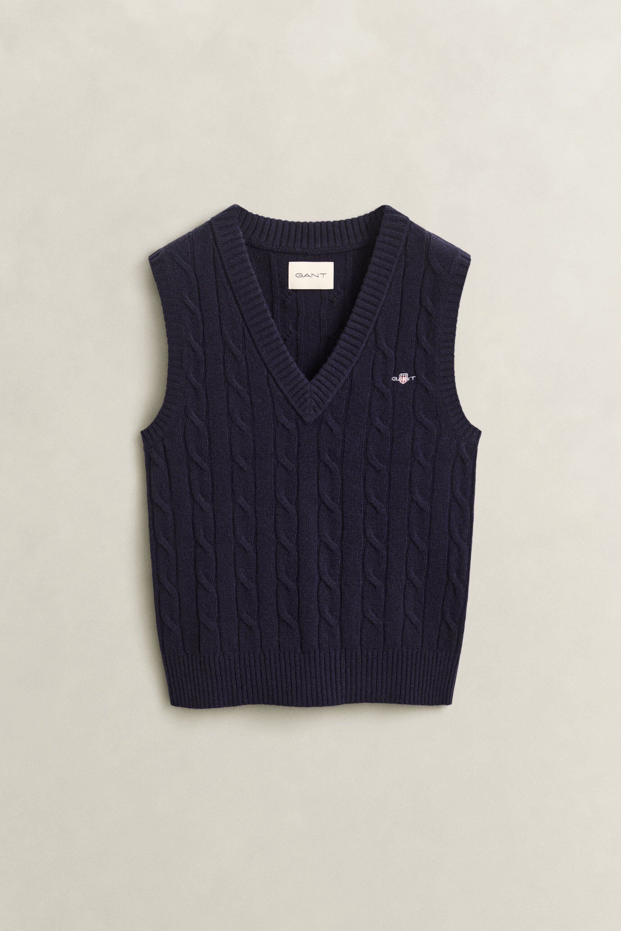 Lambswool Cable Knit Vest — EVENING BLUE
