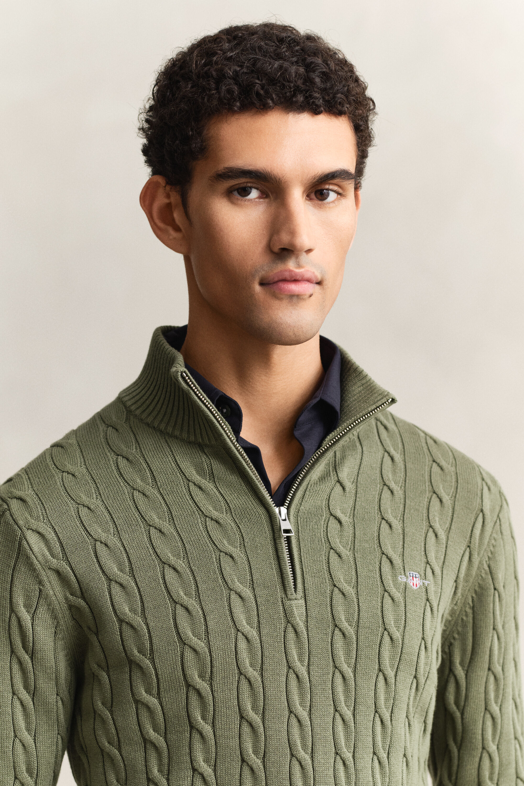 Cotton Cable Knit Half-Zip Sweater