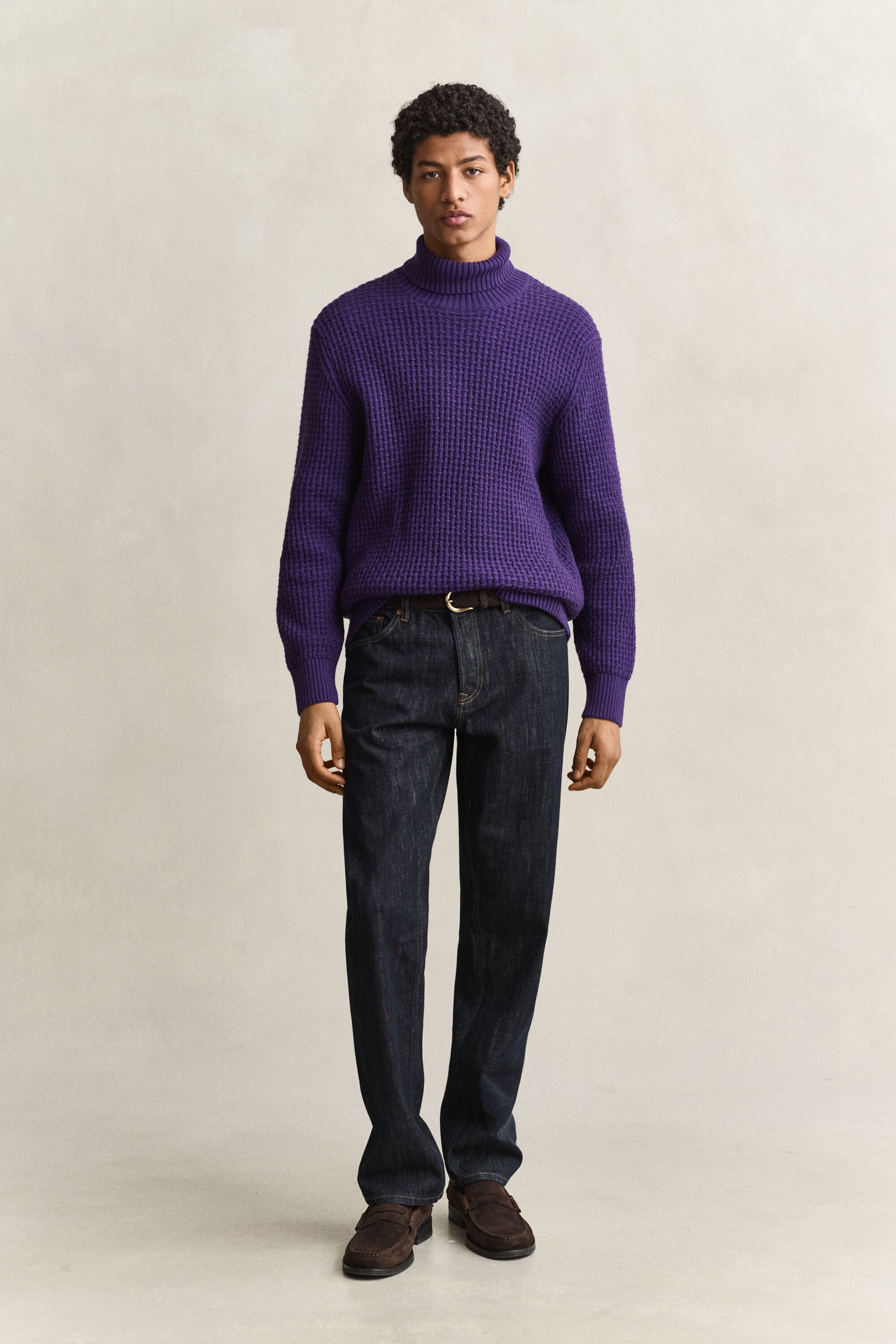 Textured Cotton Wool Turtleneck Sweater