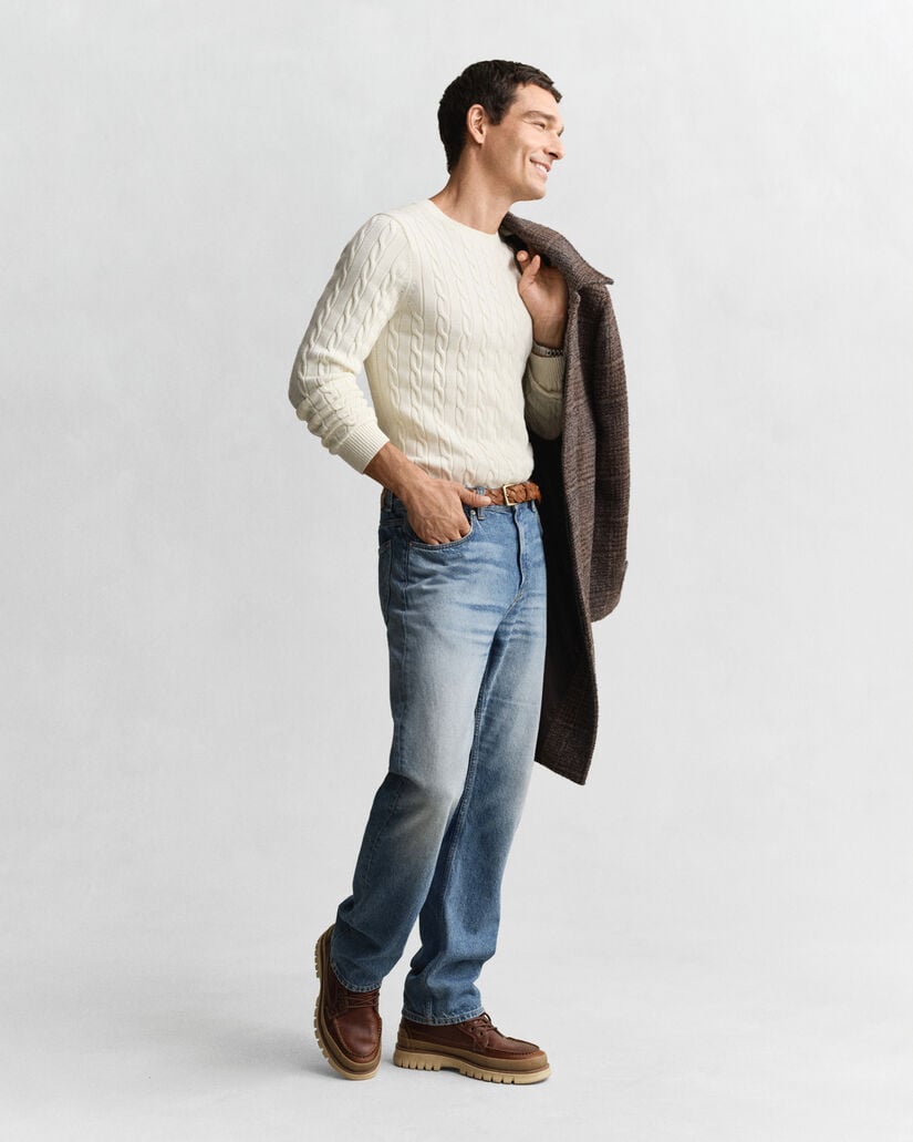 Cotton Cable Knit Crew Neck Sweater