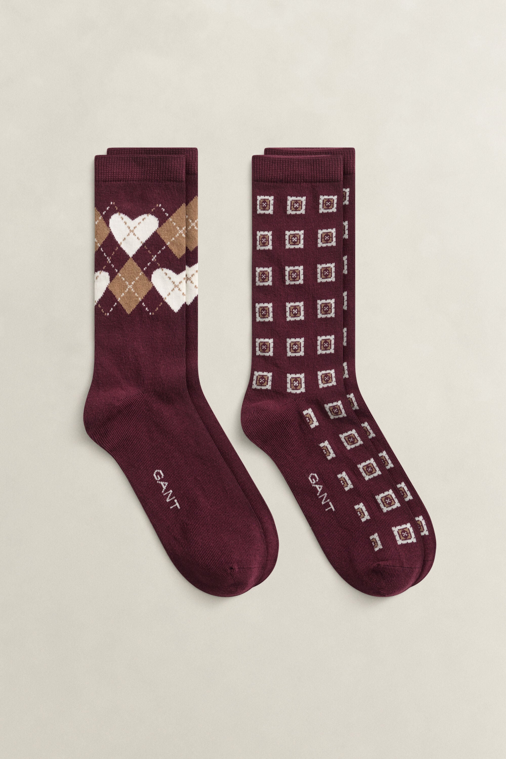 2-Pack Argyle Heart Socks Gift Box — DARKENED WINE