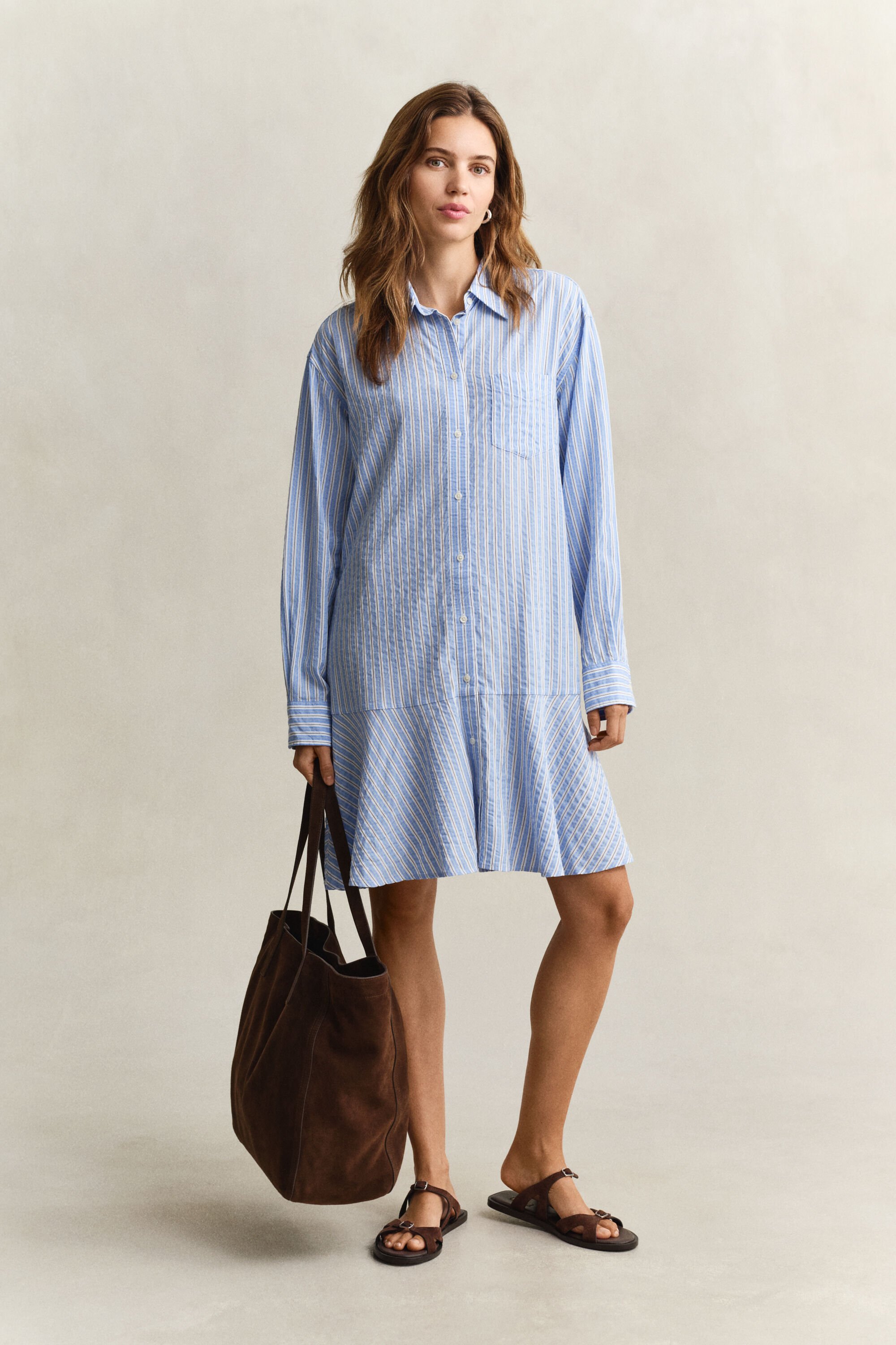 Striped Seersucker Shirt Dress