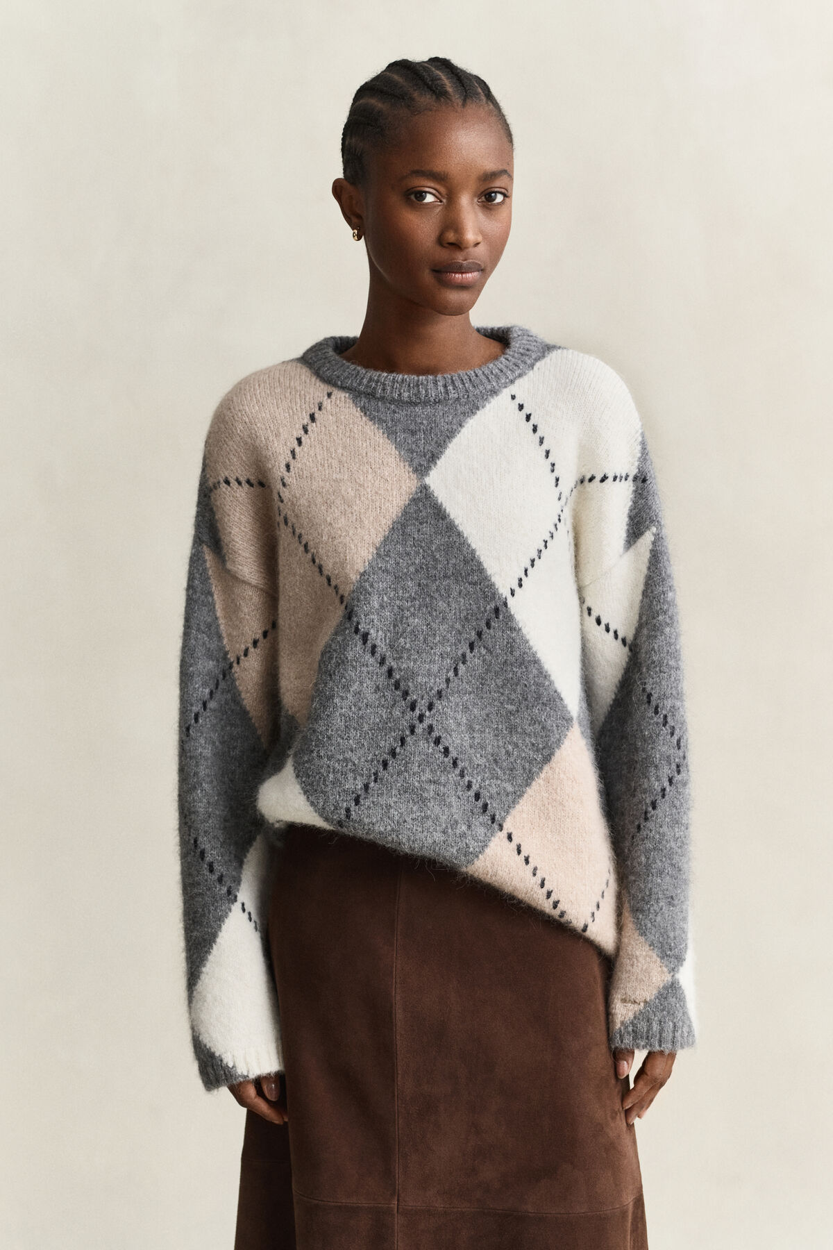 Alpaca Wool Blend Argyle Sweater — DUSKY ANTHRACITE