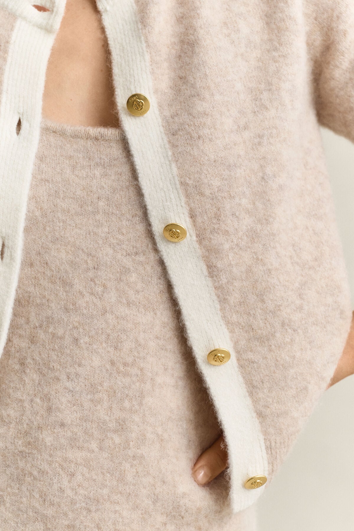 Alpaca Wool Blend Cardigan — LIGHT BEIGE MELANGE