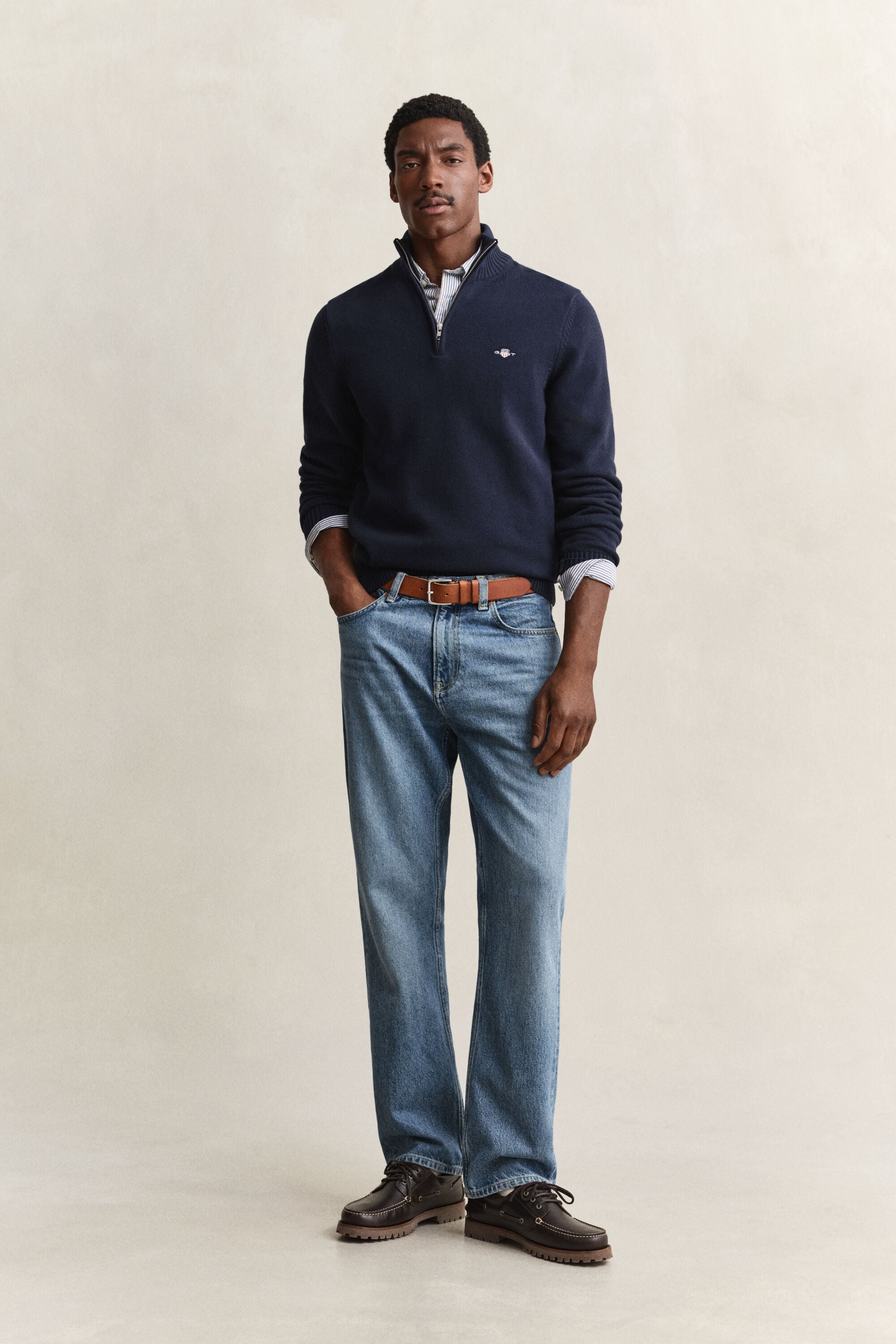 Casual Cotton Half-Zip Sweater — EVENING BLUE
