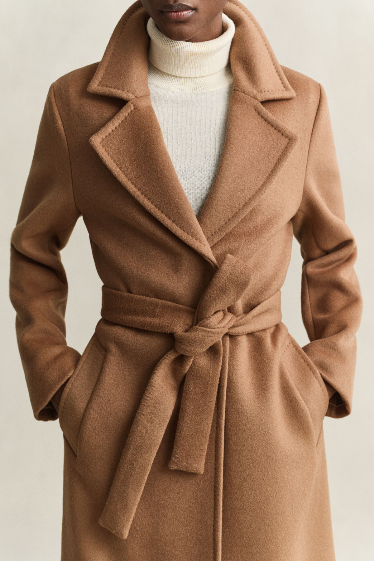 Belted Wool Blend Coat — ROASTED WALNUT